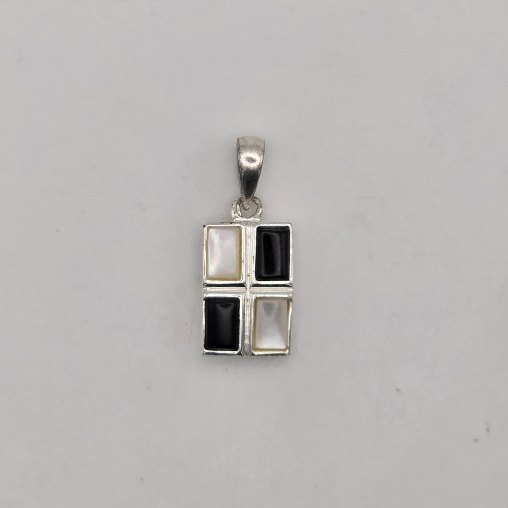 Sterling Silver Black Onyx and Mother of Pearl  Rectangle Charm
